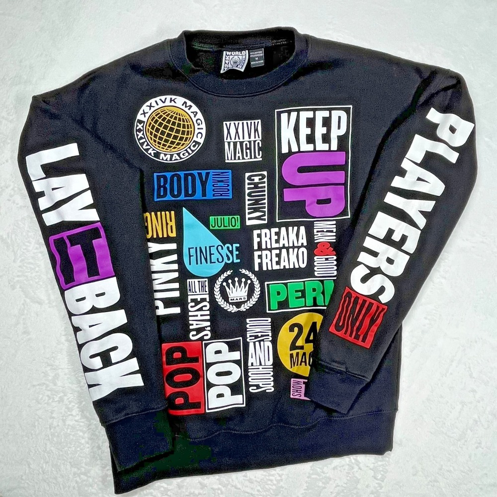 Bruno Mars 24K Magic World Tour Black Pullover Crewneck Sweater Men's M Festival